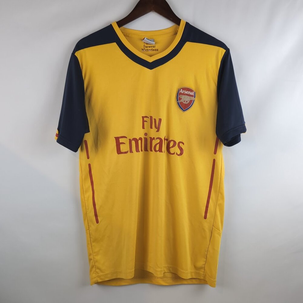 Official Arsenal Soccer/Football Men's Yellow Navy T-Shirt FLY EMIRATES, Size M